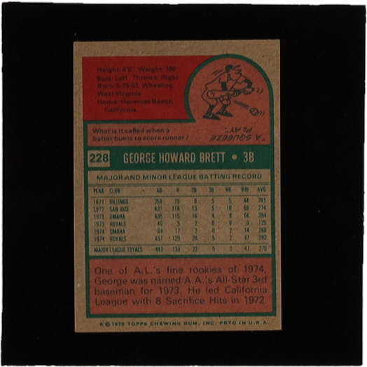 George Brett 1975 Topps Mini #228 RC at PristineAuction.com George Brett 1975 Topps Mini #228 RC at PristineAuction.com