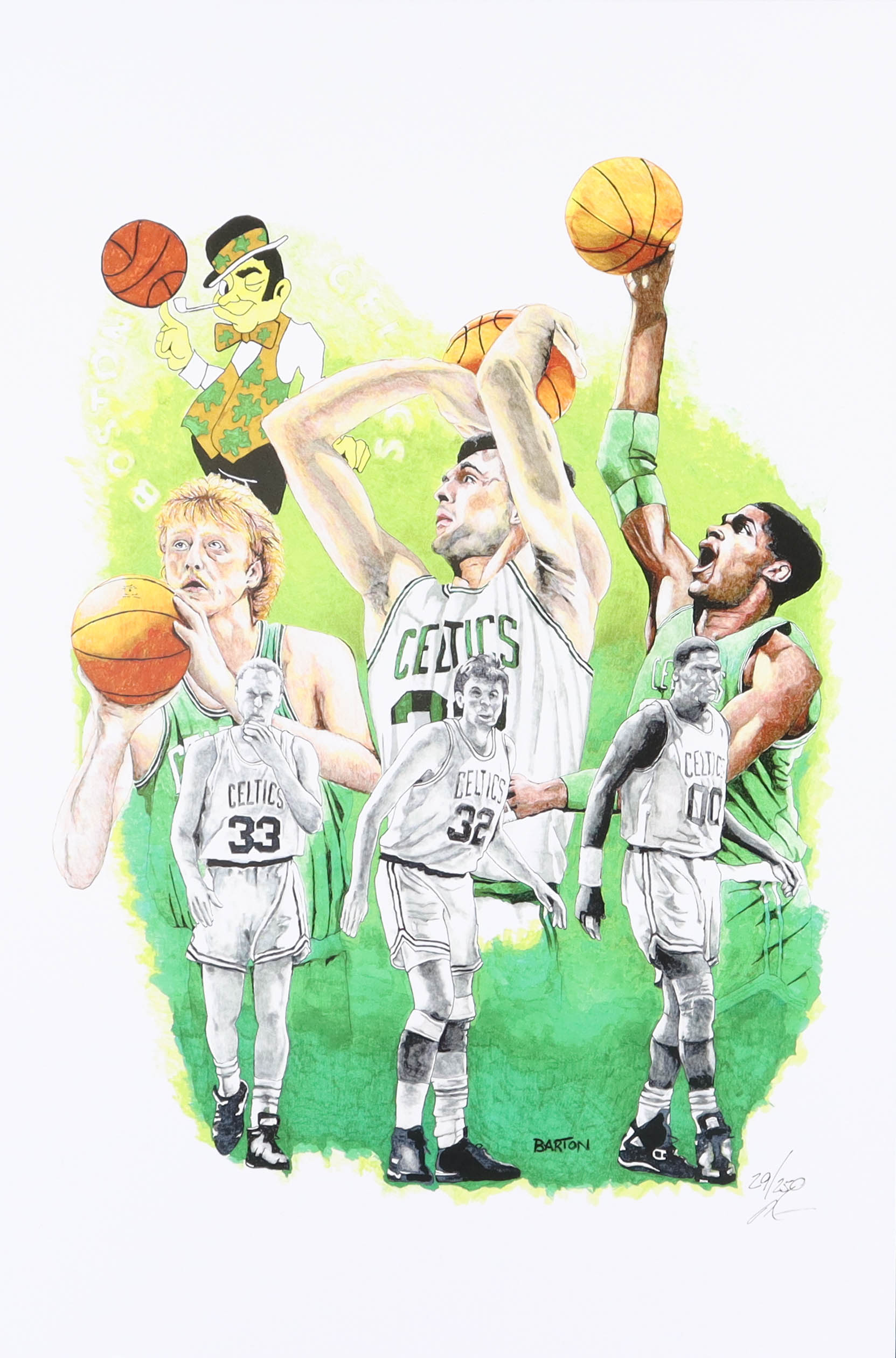 Celtics - The Big Three - Brian Barton 12x18 Signed Limited Edition Lithograph #/250 (PA) at PristineAuction.com Celtics - The Big Three - Brian Barton 12x18 Signed Limited Edition Lithograph #/250 (PA) at PristineAuction.com