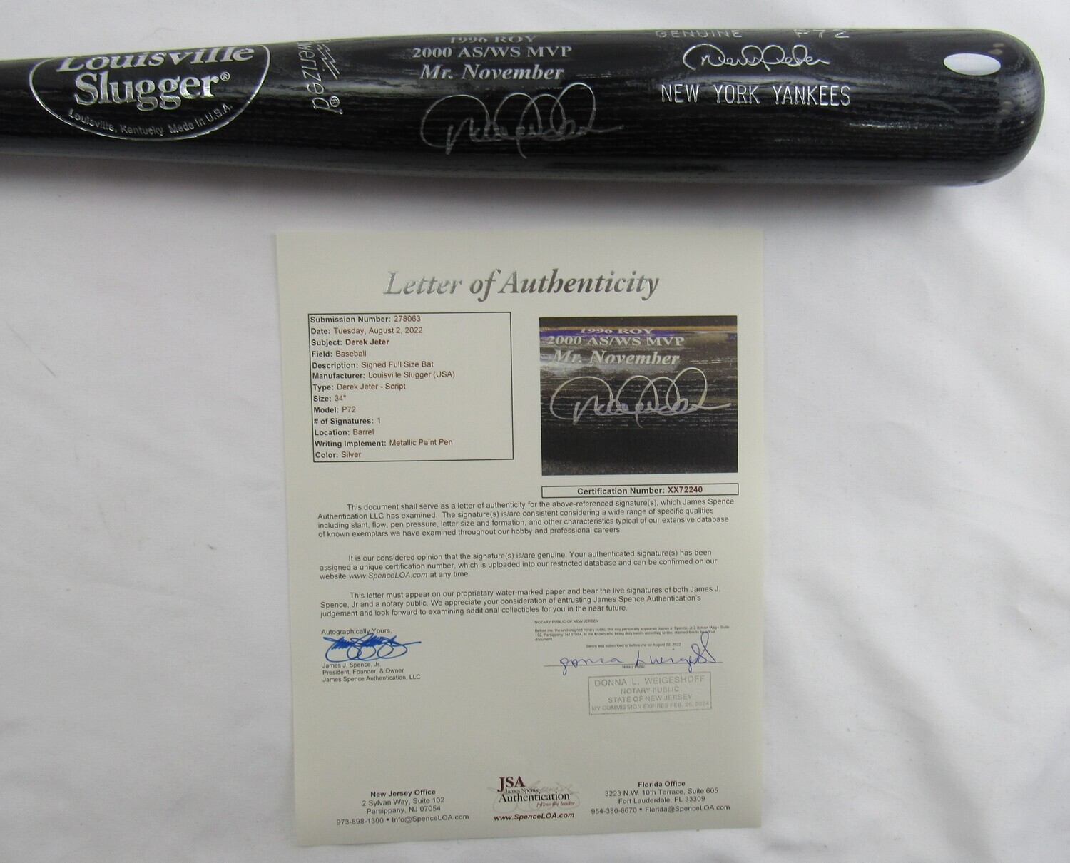Derek Jeter Signed Louisville Slugger Baseball Bat (JSA & Steiner) at PristineAuction.com Derek Jeter Signed Louisville Slugger Baseball Bat (JSA & Steiner) at PristineAuction.com