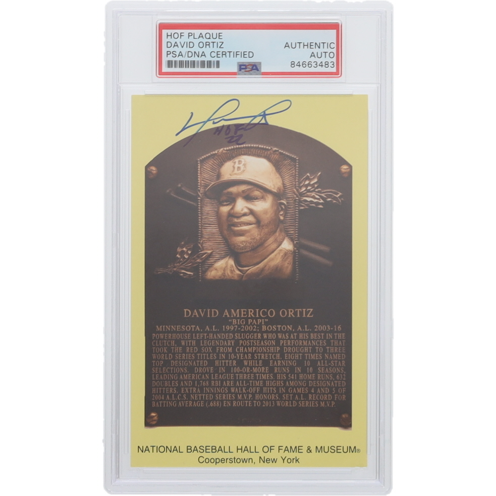 David Ortiz Signed Hall of Fame Plaque Postcard Inscribed "HOF 22" (PSA) at PristineAuction.com David Ortiz Signed Hall of Fame Plaque Postcard Inscribed "HOF 22" (PSA) at PristineAuction.com