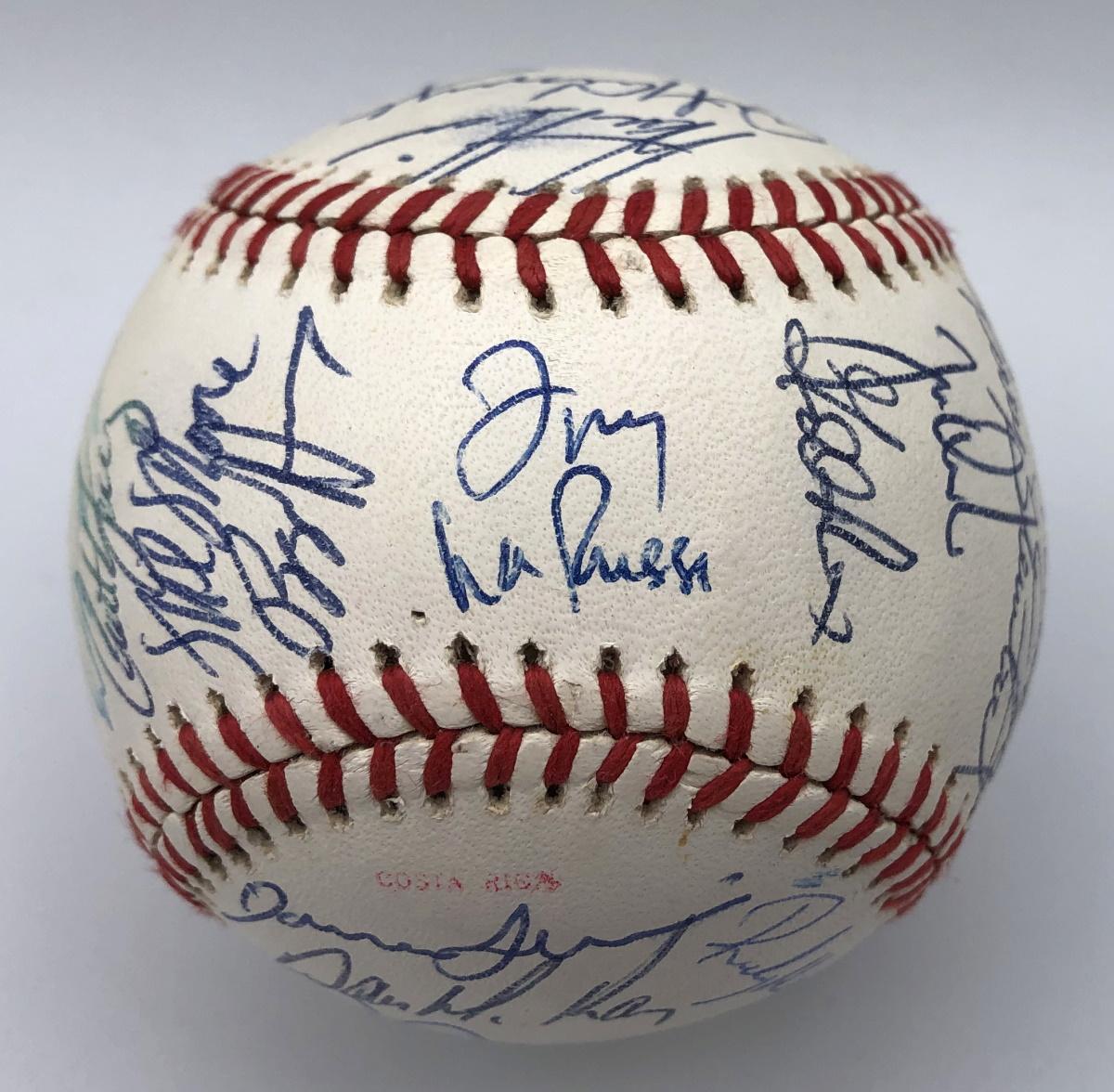 1990 Athletics World Series Logo Baseball Team-Signed by (33) with Tony La Russa, Mark McGwire, Jose Canseco, Rickey Henderson (Beckett) at PristineAuction.com 1990 Athletics World Series Logo Baseball Team-Signed by (33) with Tony La Russa, Mark McGwire, Jose Canseco, Rickey Henderson (Beckett) at PristineAuction.com