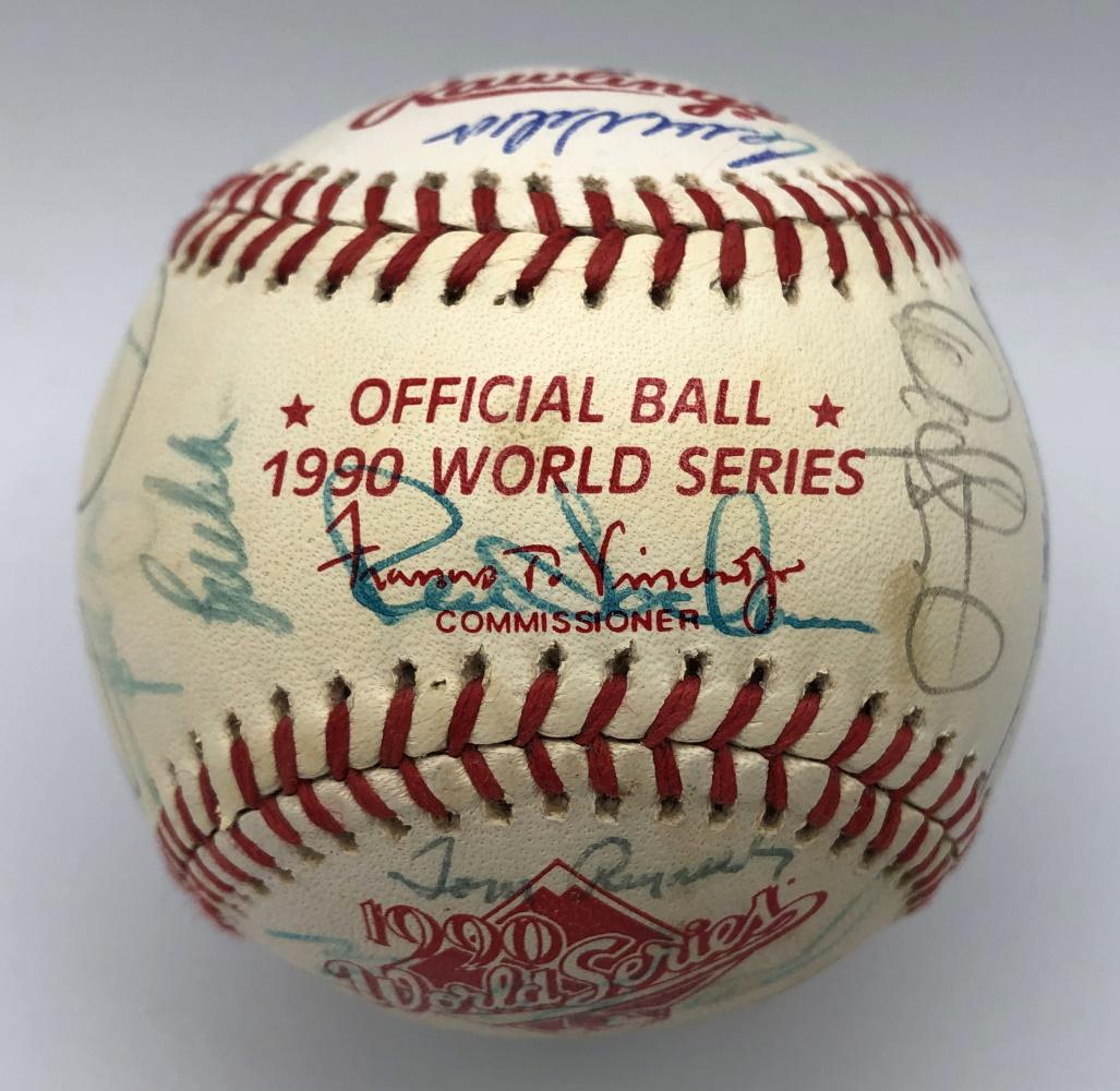 1990 Athletics World Series Logo Baseball Team-Signed by (33) with Tony La Russa, Mark McGwire, Jose Canseco, Rickey Henderson (Beckett) at PristineAuction.com 1990 Athletics World Series Logo Baseball Team-Signed by (33) with Tony La Russa, Mark McGwire, Jose Canseco, Rickey Henderson (Beckett) at PristineAuction.com