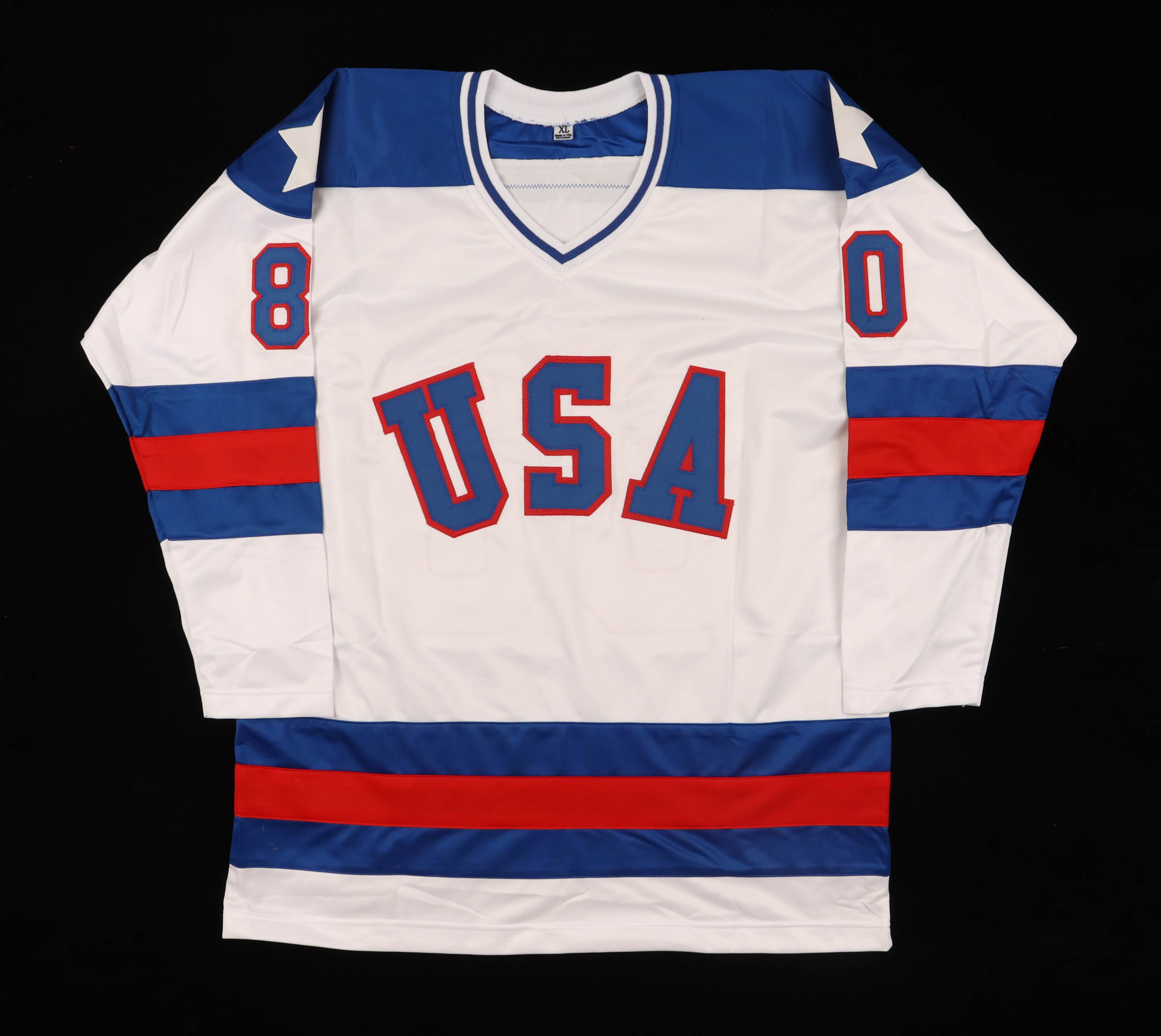 1980 USA "Miracle On Ice" Team-Signed Jersey by (19) with Jim Craig, Buzz Schneider, Mark Johnson, Neal Broten, Dave Silk Inscribed "Do You Believe in Miracles?" (Beckett) at PristineAuction.com 1980 USA "Miracle On Ice" Team-Signed Jersey by (19) with Jim Craig, Buzz Schneider, Mark Johnson, Neal Broten, Dave Silk Inscribed "Do You Believe in Miracles?" (Beckett) at PristineAuction.com