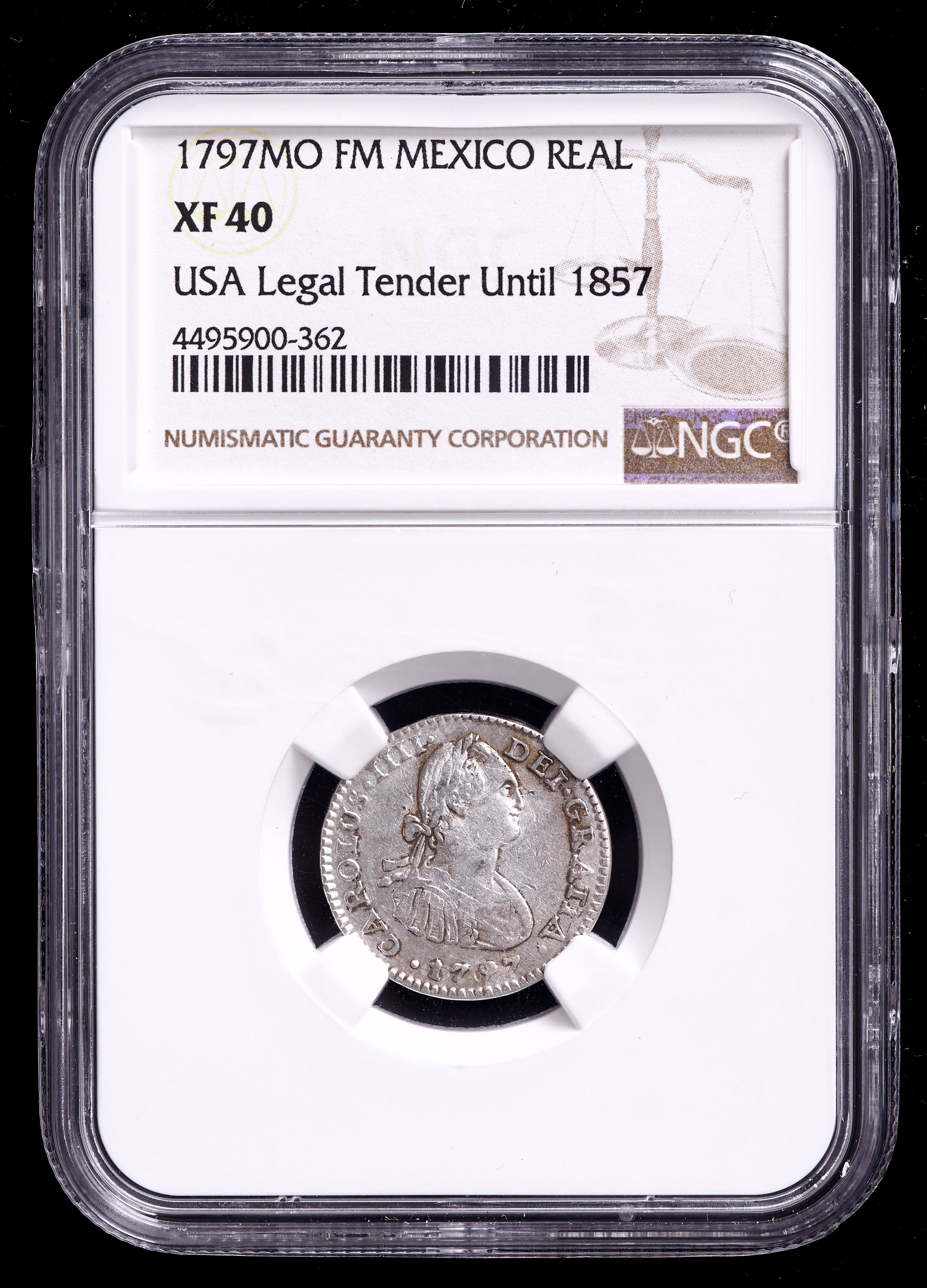 1797-MO FM Mexico 1 Real Colonial Silver Coin (NGC XF40) | Pristine Auction