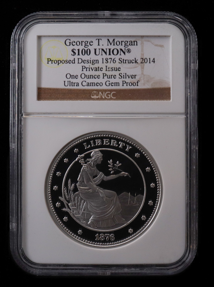 2014 Private Issue George T. Morgan Union 1876 Design $100 One Hundred Dollar Silver Coin (NGC Ultra Cameo Gem Proof) at PristineAuction.com 2014 Private Issue George T. Morgan Union 1876 Design $100 One Hundred Dollar Silver Coin (NGC Ultra Cameo Gem Proof) at PristineAuction.com