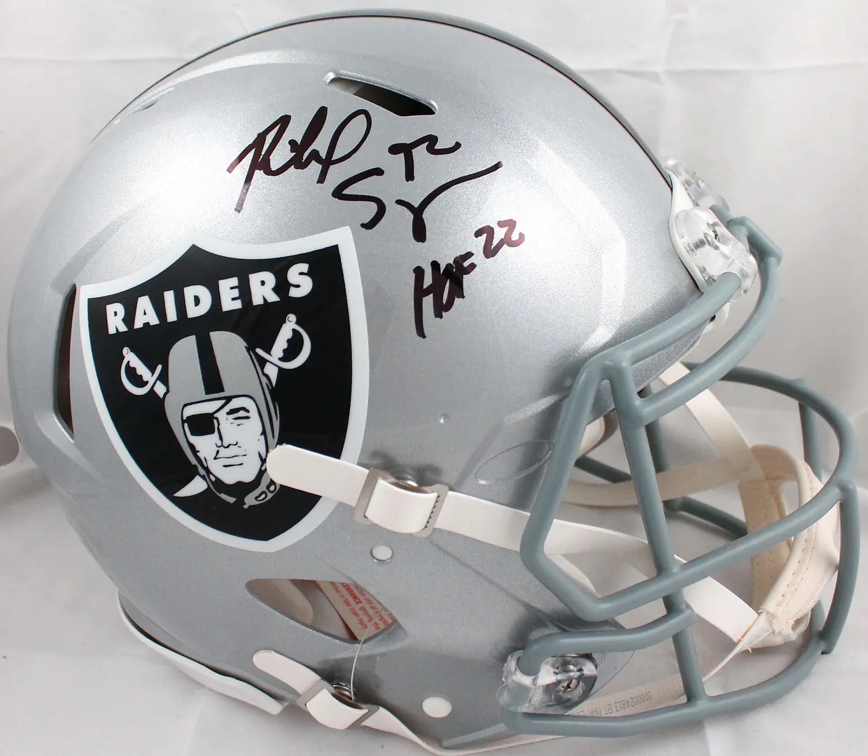 Richard Seymour Signed Raiders Full-Size Authentic On-Field Speed Helmet Inscribed "HOF 22" (Beckett) at PristineAuction.com Richard Seymour Signed Raiders Full-Size Authentic On-Field Speed Helmet Inscribed "HOF 22" (Beckett) at PristineAuction.com