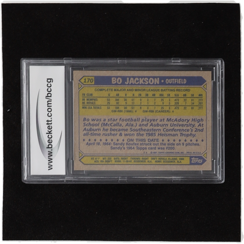 Bo Jackson 1987 Topps #170 RC (BCCG 9) at PristineAuction.com Bo Jackson 1987 Topps #170 RC (BCCG 9) at PristineAuction.com