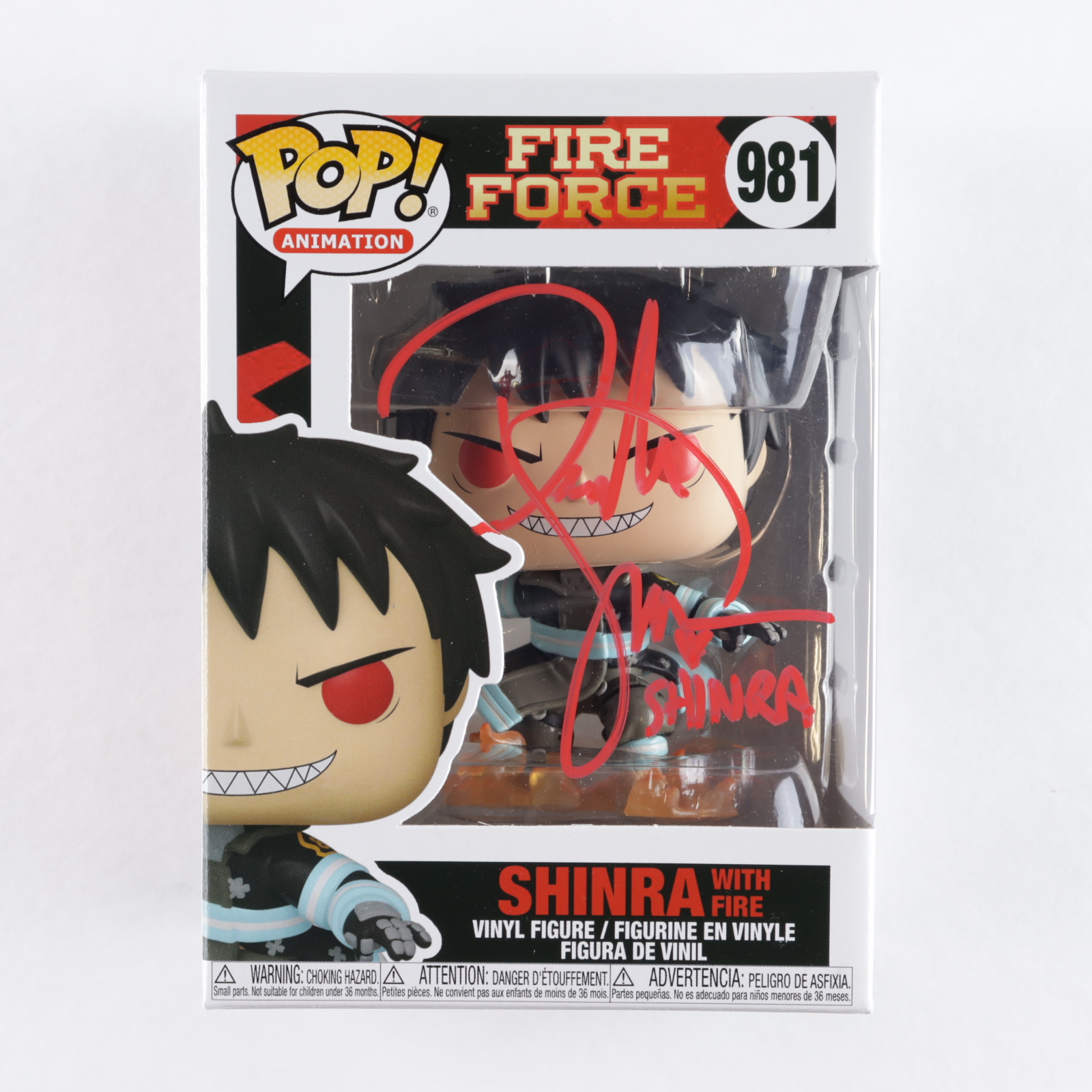 Derick Snow Signed "Fire Force" #981 Shinra with Fire Funko Pop! Vinyl Figure Inscribed "Shinra" (JSA) at PristineAuction.com Derick Snow Signed "Fire Force" #981 Shinra with Fire Funko Pop! Vinyl Figure Inscribed "Shinra" (JSA) at PristineAuction.com