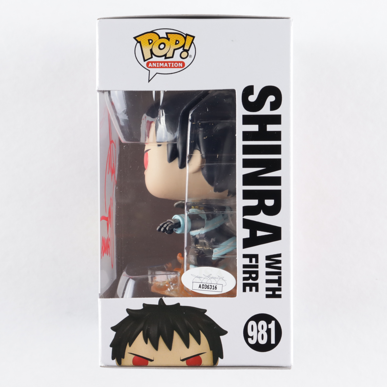 Derick Snow Signed "Fire Force" #981 Shinra with Fire Funko Pop! Vinyl Figure Inscribed "Shinra" (JSA) at PristineAuction.com Derick Snow Signed "Fire Force" #981 Shinra with Fire Funko Pop! Vinyl Figure Inscribed "Shinra" (JSA) at PristineAuction.com