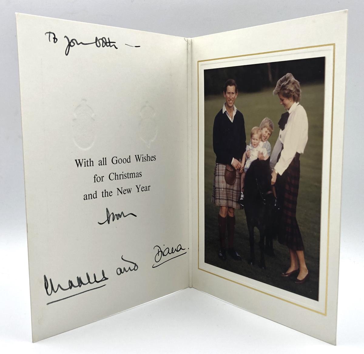 Princess Diana Spencer & Prince Charles Signed Buckingham Palace Christmas Card Inscribed "From" with Original Envelope (Beckett) at PristineAuction.com Princess Diana Spencer & Prince Charles Signed Buckingham Palace Christmas Card Inscribed "From" with Original Envelope (Beckett) at PristineAuction.com