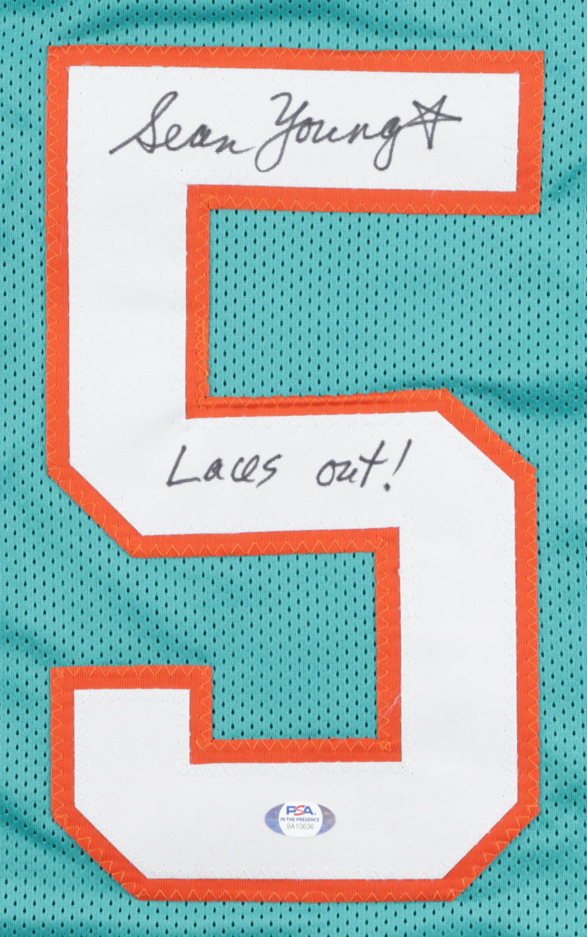 Sean Young Signed Jersey Inscribed "Laces Out!" (PSA) at PristineAuction.com Sean Young Signed Jersey Inscribed "Laces Out!" (PSA) at PristineAuction.com