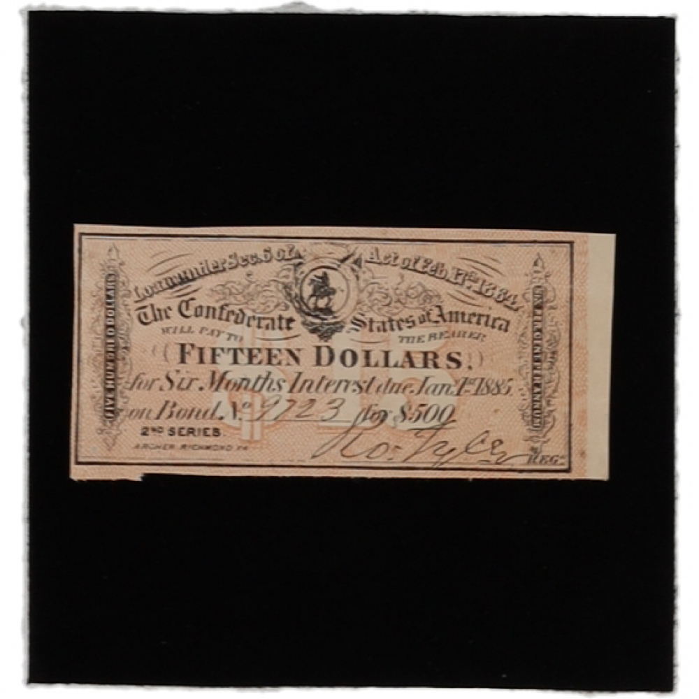 1885 15 Fifteen Dollars Confederate States Of America Richmond CSA 1885-15-fifteen-dollars-confederate-states-of-america-richmond-csa