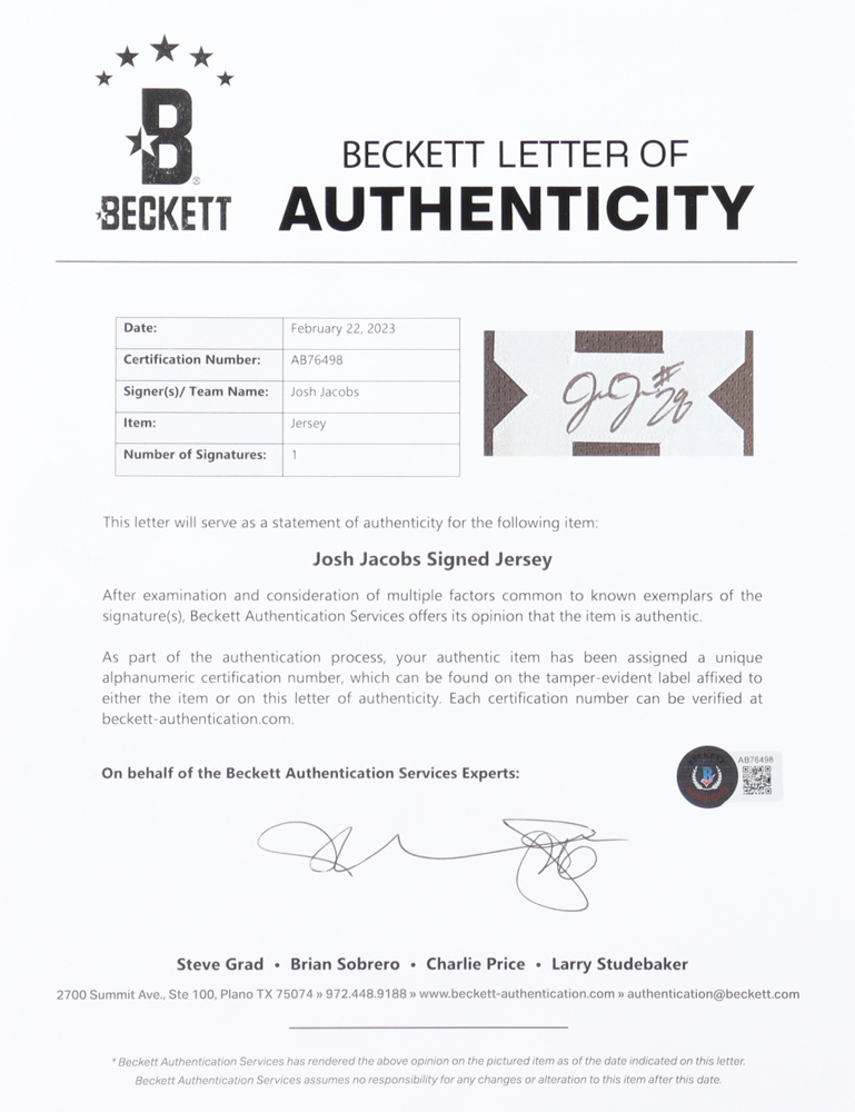 Josh Jacobs Signed Custom Framed Jersey Display (Beckett & Jacobs) at PristineAuction.com Josh Jacobs Signed Custom Framed Jersey Display (Beckett & Jacobs) at PristineAuction.com