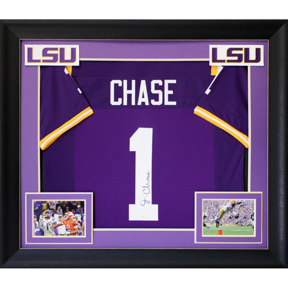 Ja'Marr Chase Signed Custom Framed Jersey Display (Beckett) Pristine