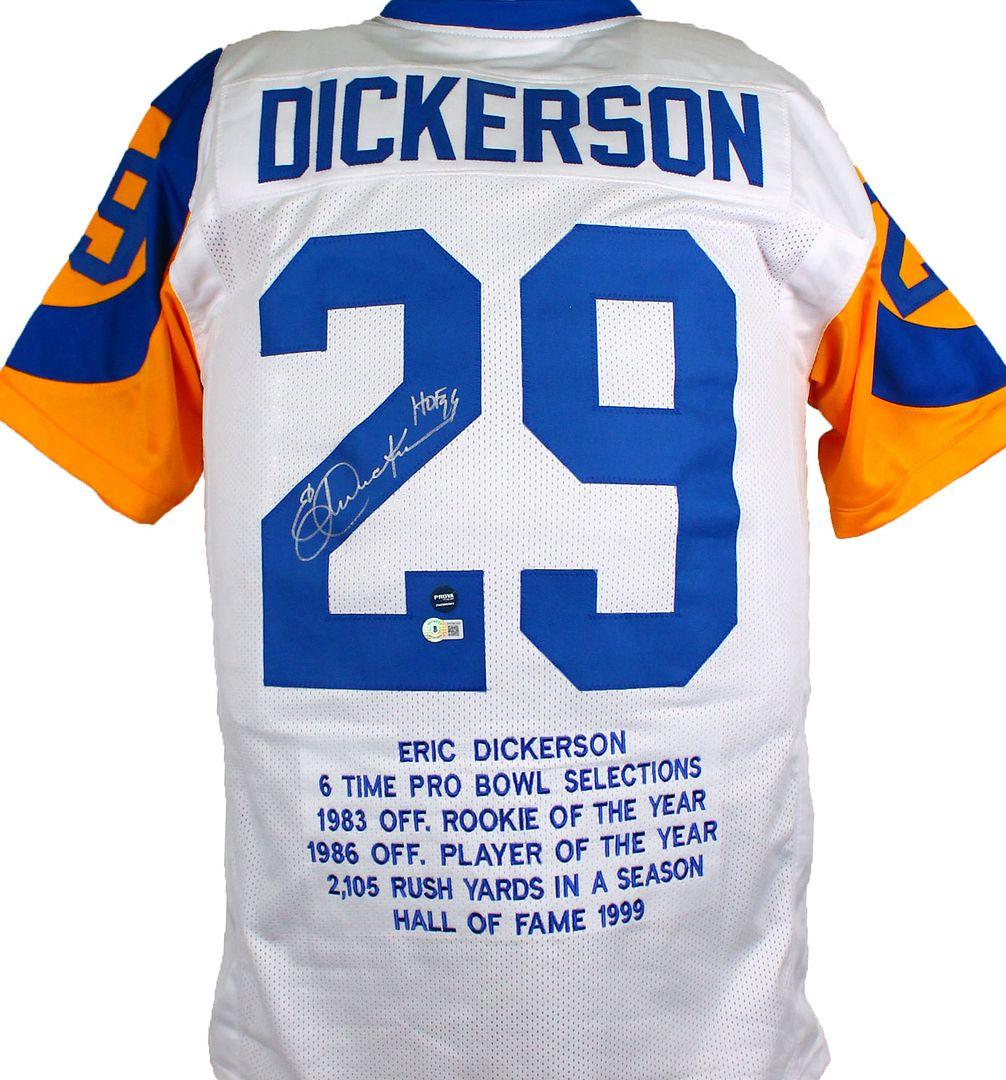 Eric Dickerson Signed Career Highlight Stat Jersey Inscribed "HOF 99" (Beckett & Prova) at PristineAuction.com Eric Dickerson Signed Career Highlight Stat Jersey Inscribed "HOF 99" (Beckett & Prova) at PristineAuction.com