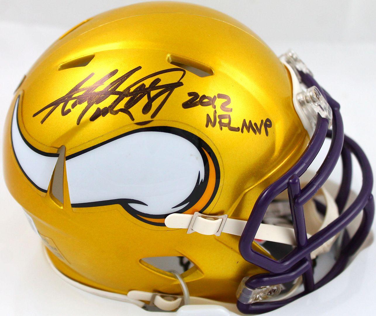 Adrian Peterson Signed Vikings Flash Alternate Speed Mini Helmet Inscribed "2012 NFL MVP" (Beckett) at PristineAuction.com Adrian Peterson Signed Vikings Flash Alternate Speed Mini Helmet Inscribed "2012 NFL MVP" (Beckett) at PristineAuction.com