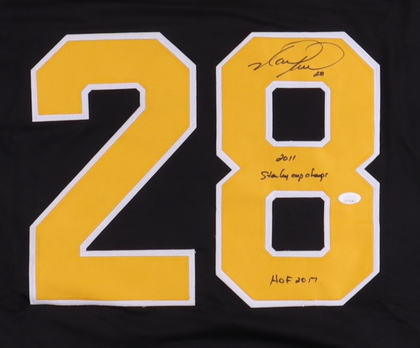 Mark Recchi Signed Jersey Inscribed "2011 Stanley Cup Champs" & "HOF 2017" (JSA) at PristineAuction.com Mark Recchi Signed Jersey Inscribed "2011 Stanley Cup Champs" & "HOF 2017" (JSA) at PristineAuction.com