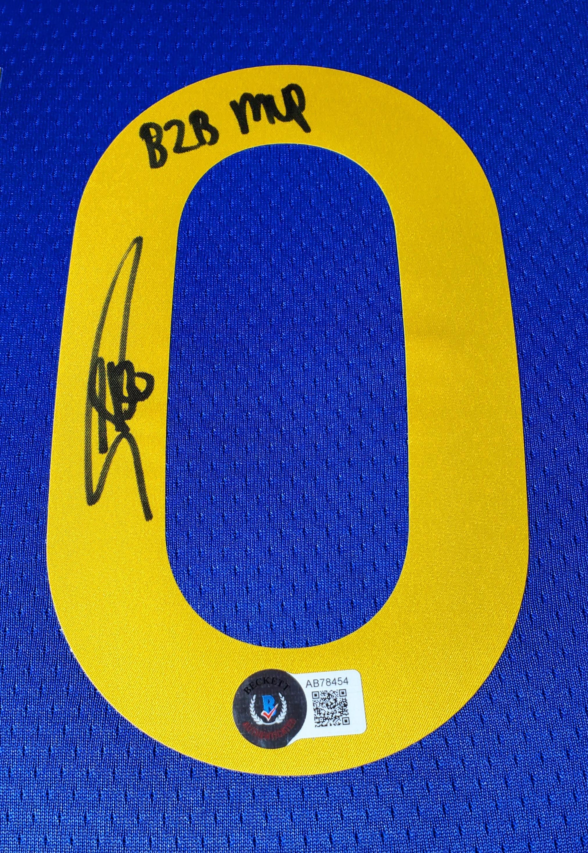 Steph Curry Signed Custom Framed LED Backlit Jersey Display Inscribed "B2B MVP" with 2013-14 Panini Prizm #176 (PSA 10) & 2017-18 Panini Prizm Fundamentals Prizms Fast Break #16 (PSA 10) (Beckett) at PristineAuction.com Steph Curry Signed Custom Framed LED Backlit Jersey Display Inscribed "B2B MVP" with 2013-14 Panini Prizm #176 (PSA 10) & 2017-18 Panini Prizm Fundamentals Prizms Fast Break #16 (PSA 10) (Beckett) at PristineAuction.com