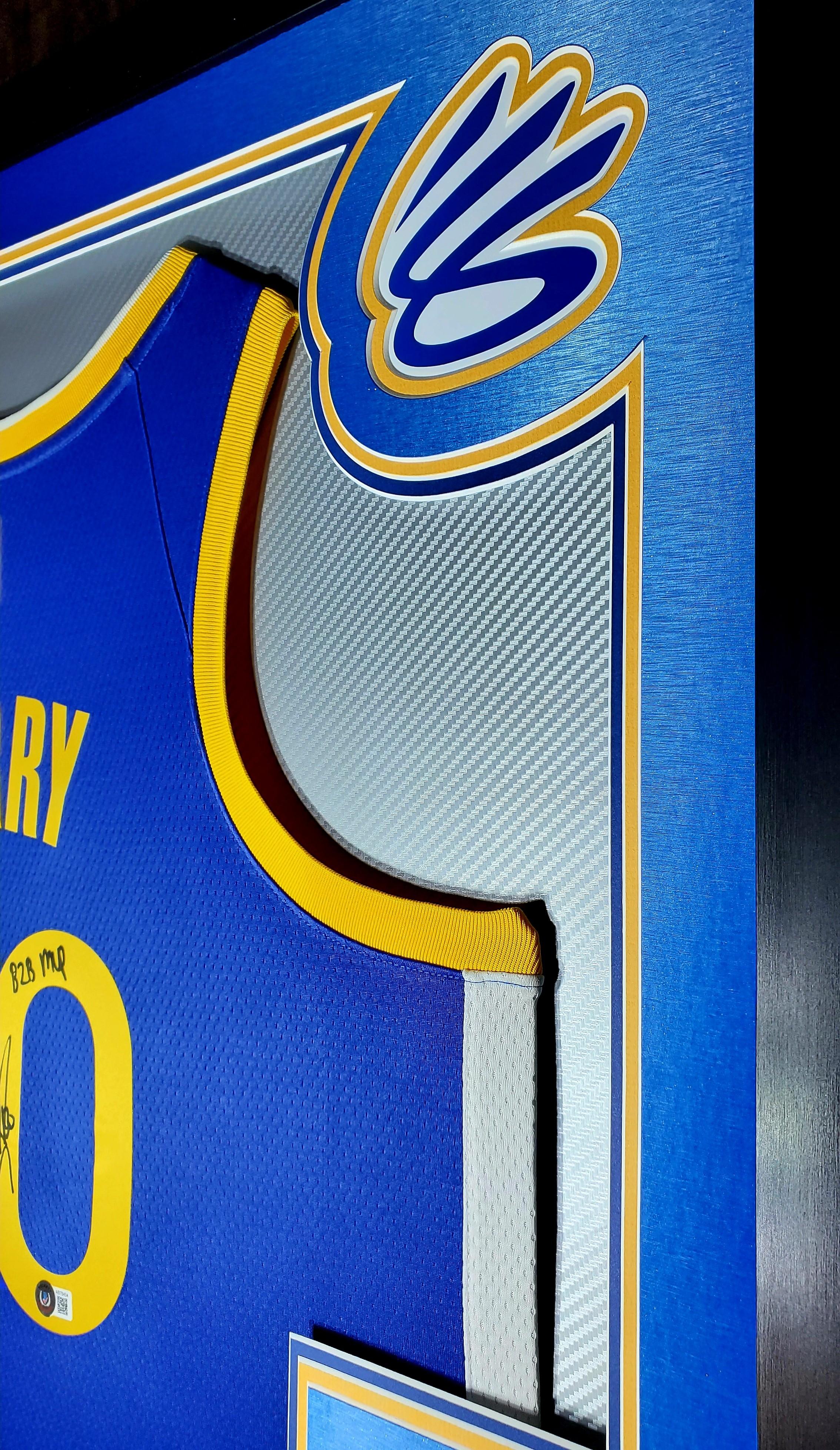 Steph Curry Signed Custom Framed LED Backlit Jersey Display Inscribed "B2B MVP" with 2013-14 Panini Prizm #176 (PSA 10) & 2017-18 Panini Prizm Fundamentals Prizms Fast Break #16 (PSA 10) (Beckett) at PristineAuction.com Steph Curry Signed Custom Framed LED Backlit Jersey Display Inscribed "B2B MVP" with 2013-14 Panini Prizm #176 (PSA 10) & 2017-18 Panini Prizm Fundamentals Prizms Fast Break #16 (PSA 10) (Beckett) at PristineAuction.com