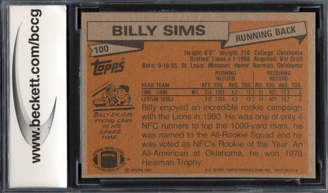 Billy Sims 1981 Topps #100 AP RC (BCCG 9) | Pristine Auction