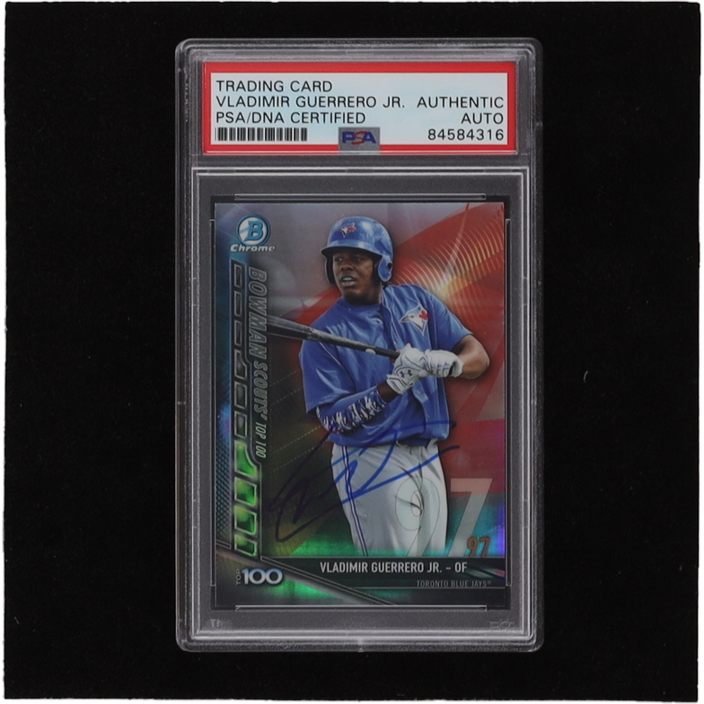 Vladimir Guerrero Jr. Signed 2017 Bowman Chrome Scouts Top 100 Refractors #BTP97 (PSA) at PristineAuction.com Vladimir Guerrero Jr. Signed 2017 Bowman Chrome Scouts Top 100 Refractors #BTP97 (PSA) at PristineAuction.com