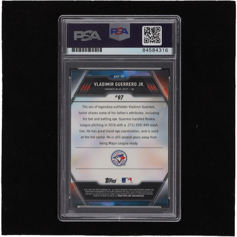 Vladimir Guerrero Jr. Signed 2017 Bowman Chrome Scouts Top 100 Refractors #BTP97 (PSA) at PristineAuction.com Vladimir Guerrero Jr. Signed 2017 Bowman Chrome Scouts Top 100 Refractors #BTP97 (PSA) at PristineAuction.com