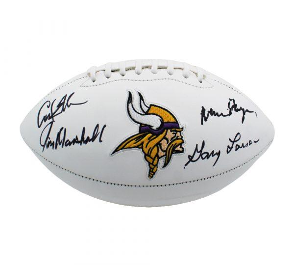"Purple People Eaters" Vikings Logo Football Signed by (4) with Gary Larsen, Carl Eller, Jim Marshall & Alan Page (Beckett) at PristineAuction.com "Purple People Eaters" Vikings Logo Football Signed by (4) with Gary Larsen, Carl Eller, Jim Marshall & Alan Page (Beckett) at PristineAuction.com