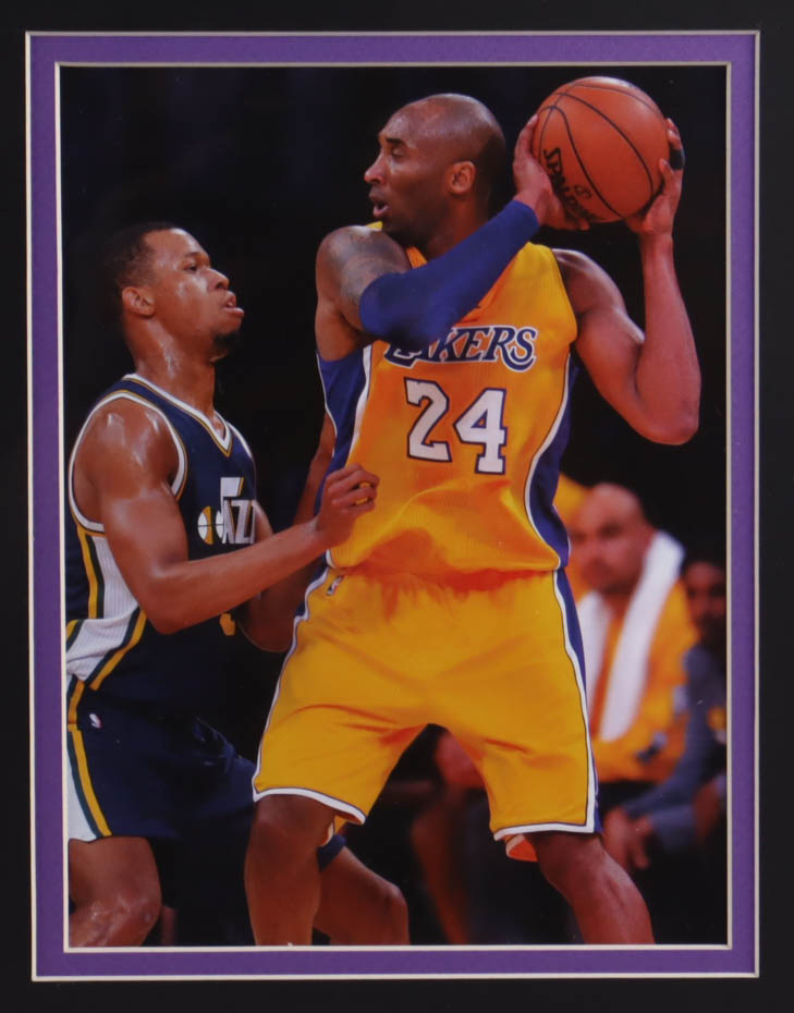 Kobe Bryant Lakers 32x36 Custom Framed Jersey Display with Lakers Mini Metal Championship Banner at PristineAuction.com Kobe Bryant Lakers 32x36 Custom Framed Jersey Display with Lakers Mini Metal Championship Banner at PristineAuction.com