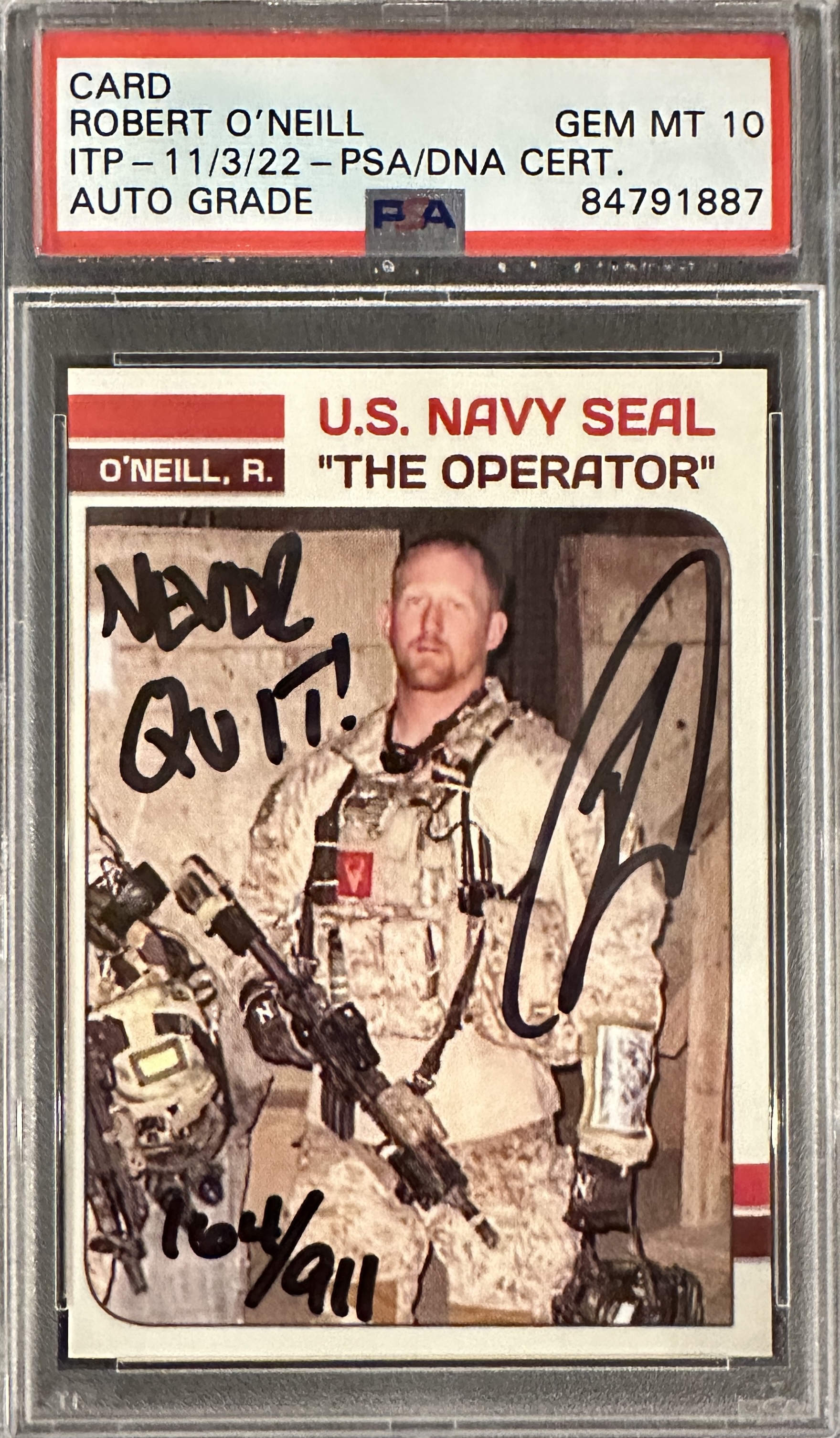 Robert O'Neill Signed LE Trading Card Inscribed "Never Quit!" (PSA) at PristineAuction.com Robert O'Neill Signed LE Trading Card Inscribed "Never Quit!" (PSA) at PristineAuction.com
