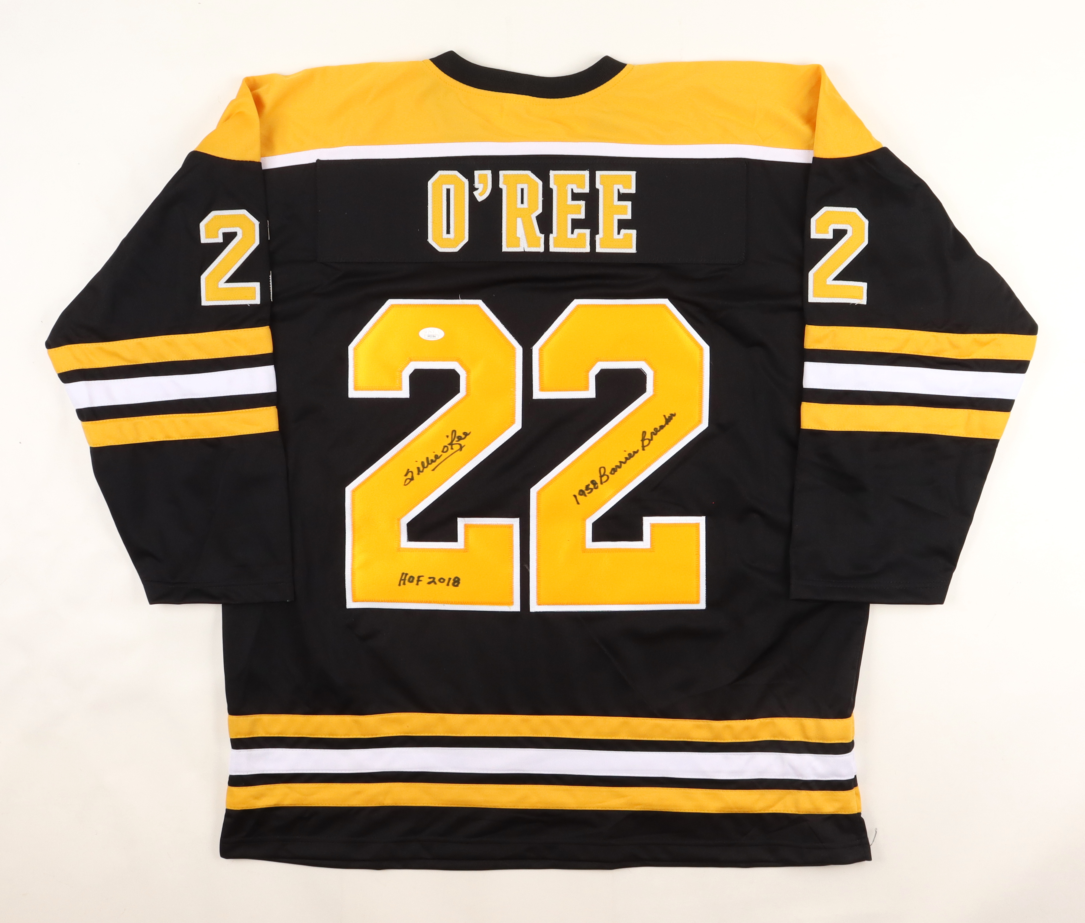 Willie O'Ree Signed Jersey Inscribed "HOF 2018" & "1958 Barrier Breaker" (JSA) at PristineAuction.com Willie O'Ree Signed Jersey Inscribed "HOF 2018" & "1958 Barrier Breaker" (JSA) at PristineAuction.com