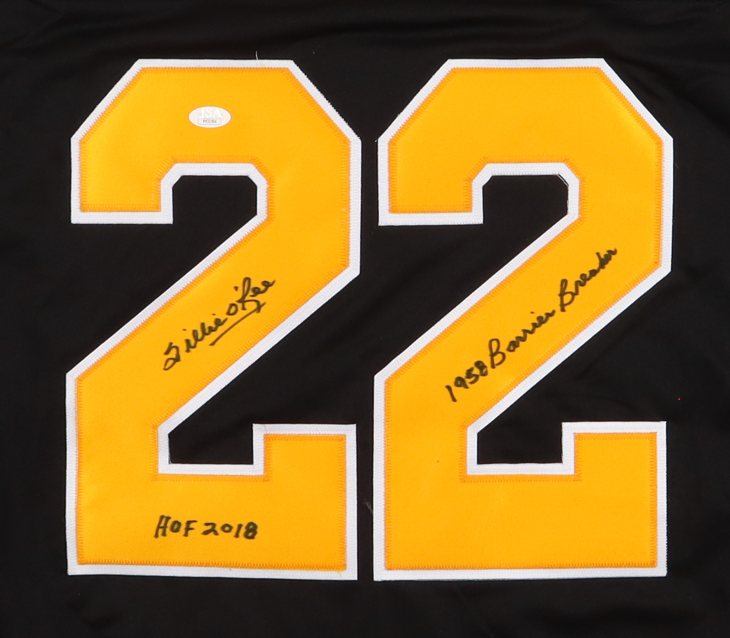 Willie O'Ree Signed Jersey Inscribed "HOF 2018" & "1958 Barrier Breaker" (JSA) at PristineAuction.com Willie O'Ree Signed Jersey Inscribed "HOF 2018" & "1958 Barrier Breaker" (JSA) at PristineAuction.com