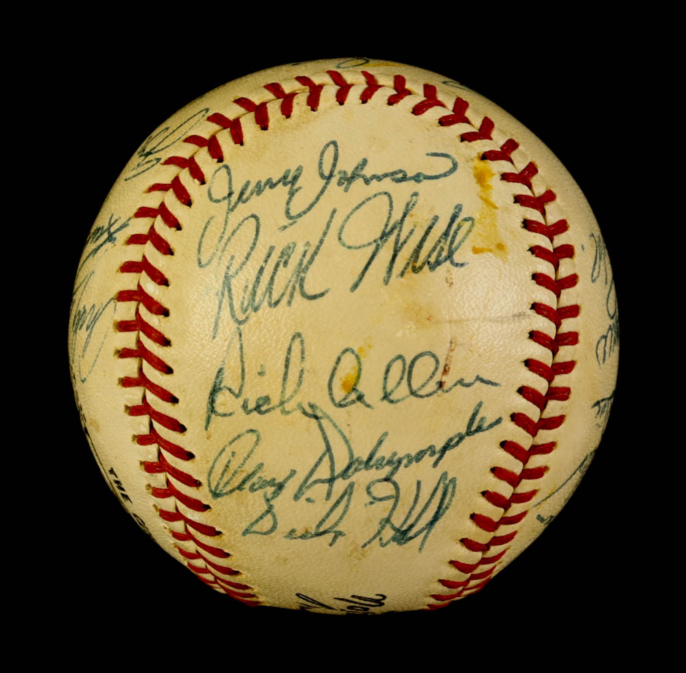 1968 Phillies ONL Baseball Singed By (20) with Dick Allen, Rick Wise, Mike Ryan, Bob Skinner with Display Case (PSA) at PristineAuction.com 1968 Phillies ONL Baseball Singed By (20) with Dick Allen, Rick Wise, Mike Ryan, Bob Skinner with Display Case (PSA) at PristineAuction.com