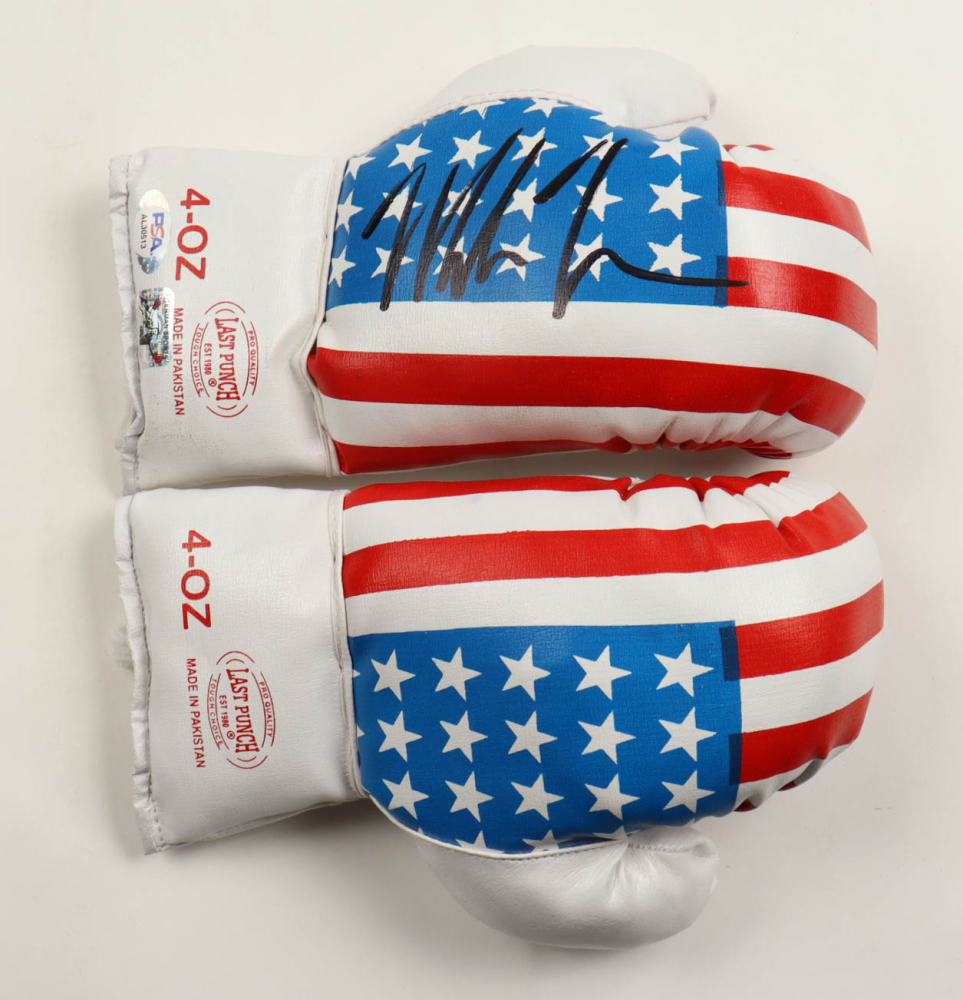 Mike Tyson Signed Last Punch USA Boxing Glove Set with Photo Display