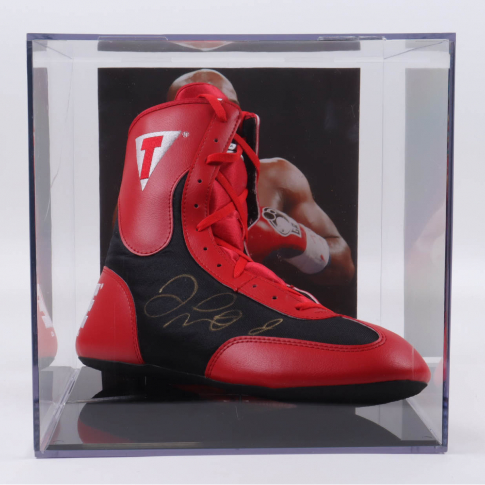 Floyd Mayweather Jr. Signed Title Boxing Shoe with Photo Display Case