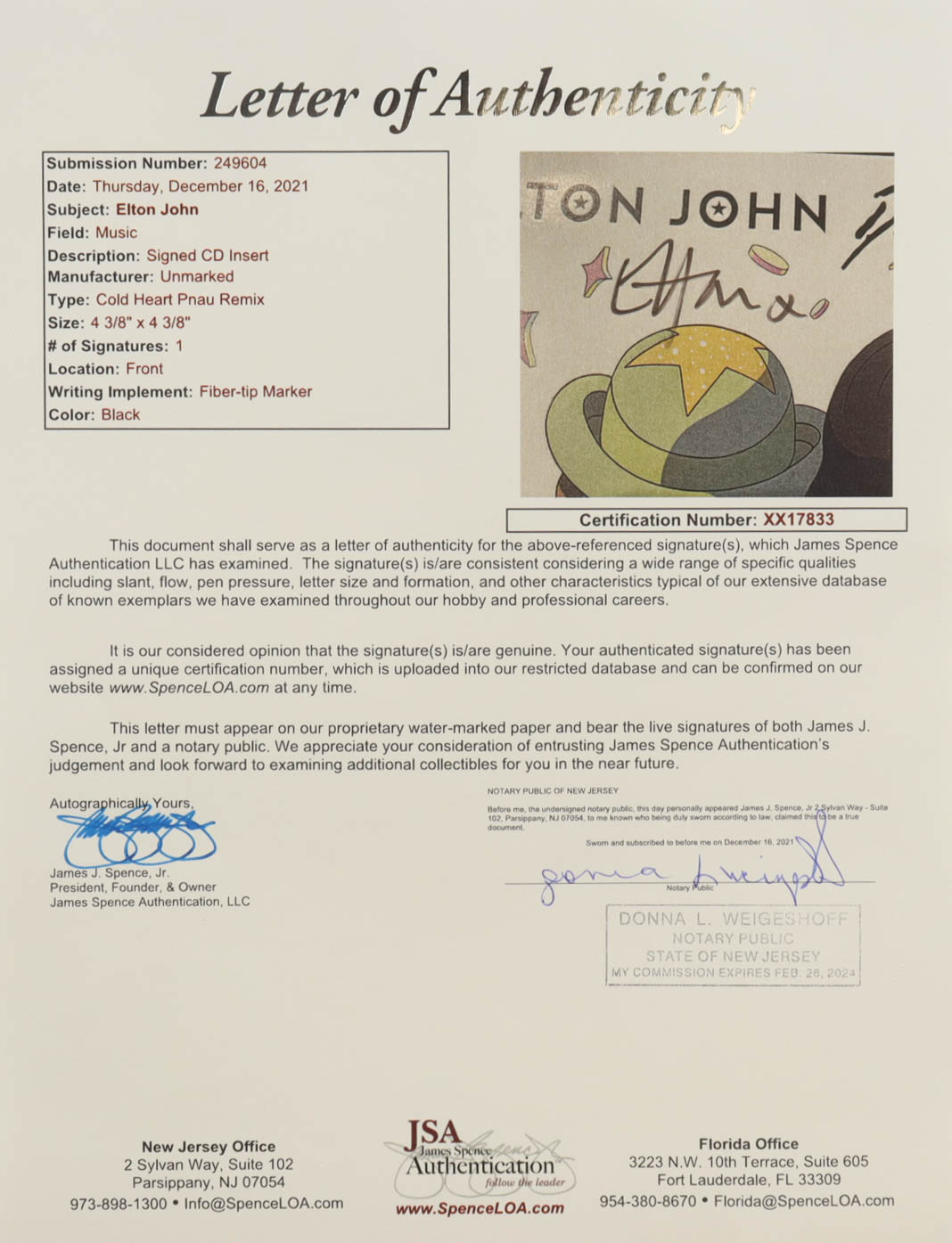 Elton John Signed "Cold Heart PNAU Remix" Custom Framed CD Disc Cover Display (JSA) at PristineAuction.com Elton John Signed "Cold Heart PNAU Remix" Custom Framed CD Disc Cover Display (JSA) at PristineAuction.com