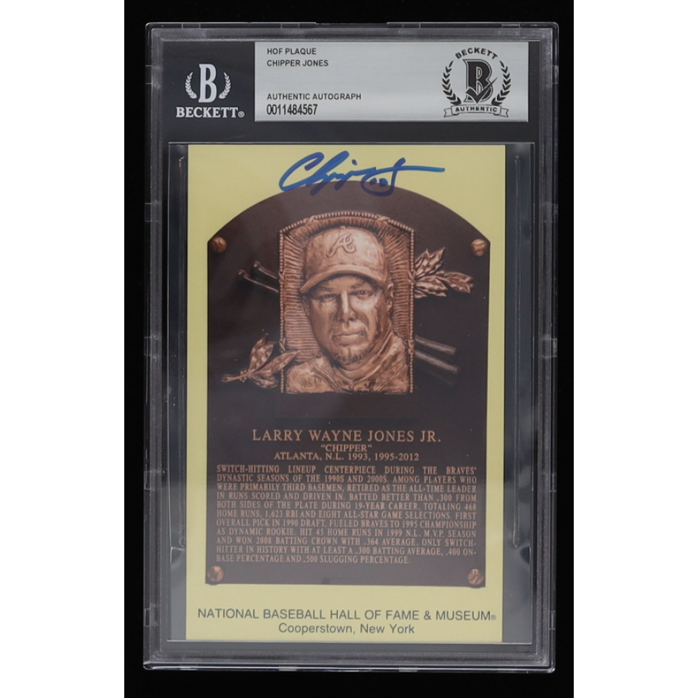 Chipper Jones Signed Hall of Fame Plaque Postcard (Beckett) | Pristine ...