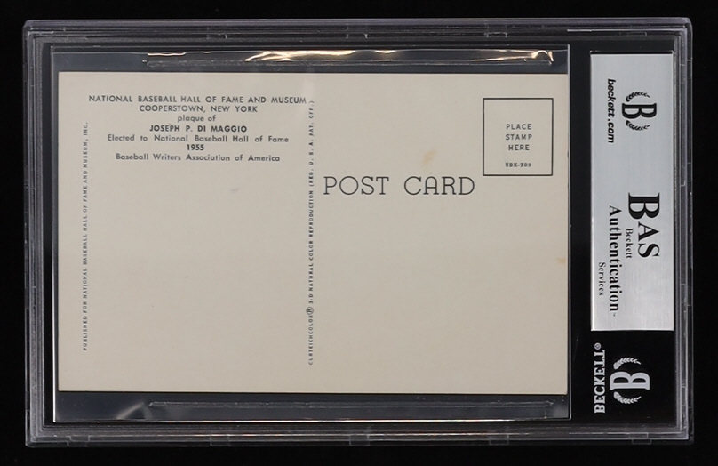 Joe Dimaggio Signed Hall of Fame Plaque Postcard (Beckett) at PristineAuction.com Joe Dimaggio Signed Hall of Fame Plaque Postcard (Beckett) at PristineAuction.com