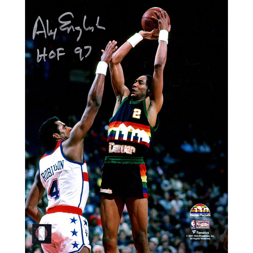 Alex English Signed Nuggets 8x10 Photo Inscribed "HOF 97" (Schwartz