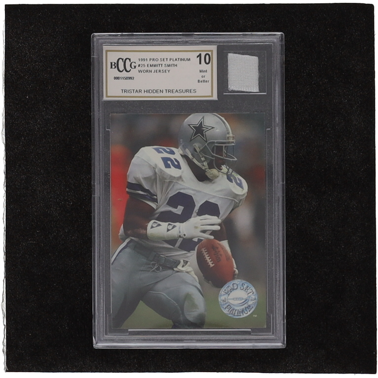 Emmitt Smith 1991 Pro Set Platinum #25 With Game Used Jersey Piece (BCCG 10) at PristineAuction.com Emmitt Smith 1991 Pro Set Platinum #25 With Game Used Jersey Piece (BCCG 10) at PristineAuction.com