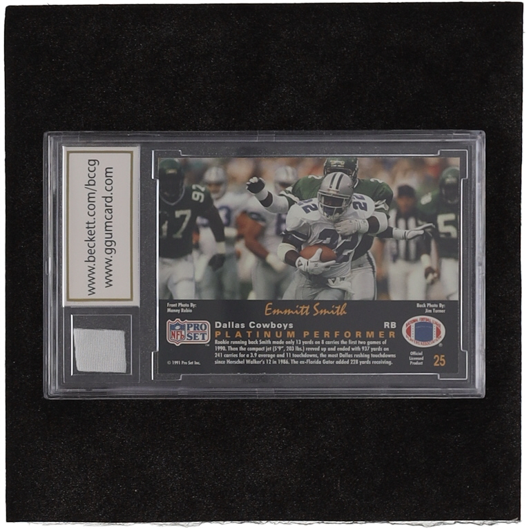 Emmitt Smith 1991 Pro Set Platinum #25 With Game Used Jersey Piece (BCCG 10) at PristineAuction.com Emmitt Smith 1991 Pro Set Platinum #25 With Game Used Jersey Piece (BCCG 10) at PristineAuction.com