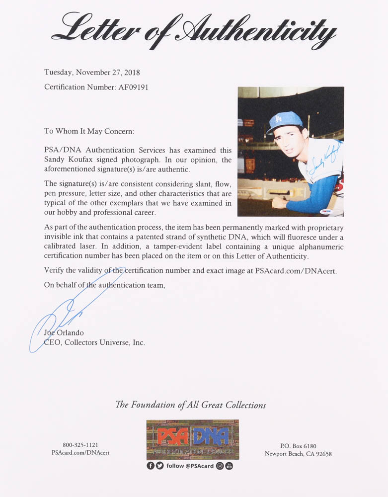 Sandy Koufax Signed Dodgers 8x10 Photo (PSA) at PristineAuction.com Sandy Koufax Signed Dodgers 8x10 Photo (PSA) at PristineAuction.com