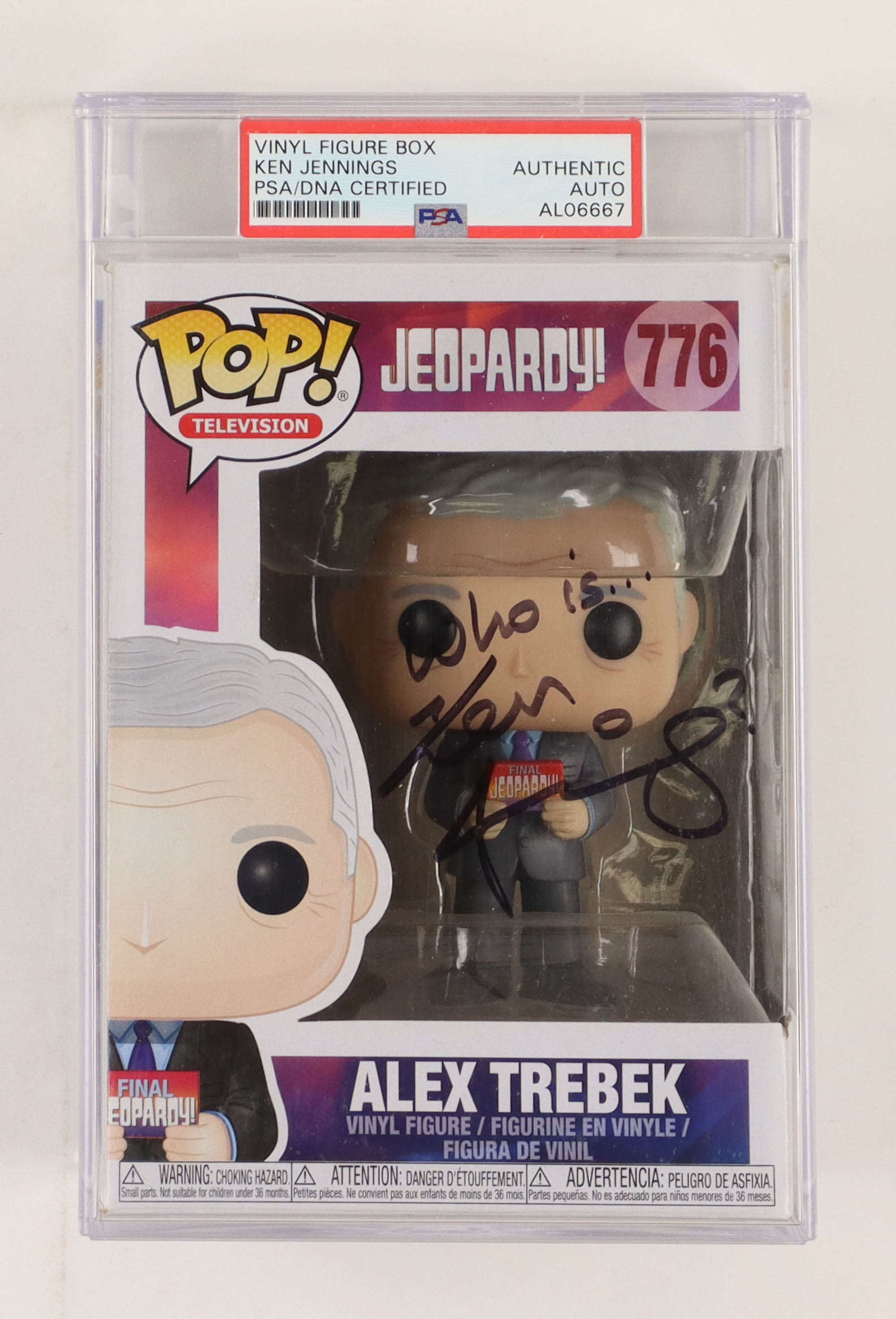Ken Jennings Signed "Jeopardy" #776 Funko Pop! Vinyl Figure Inscribed "Who is..." (PSA) at PristineAuction.com Ken Jennings Signed "Jeopardy" #776 Funko Pop! Vinyl Figure Inscribed "Who is..." (PSA) at PristineAuction.com