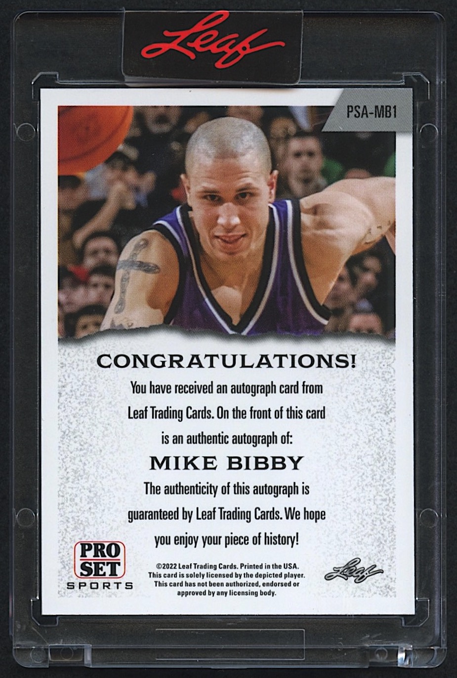Mike Bibby 2022 Leaf Pro Set #PSA-MB1 Autograph at PristineAuction.com Mike Bibby 2022 Leaf Pro Set #PSA-MB1 Autograph at PristineAuction.com
