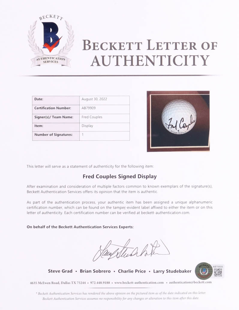 Fred Couples Signed Custom Framed Golf Ball Shadowbox Display (Beckett) at PristineAuction.com Fred Couples Signed Custom Framed Golf Ball Shadowbox Display (Beckett) at PristineAuction.com