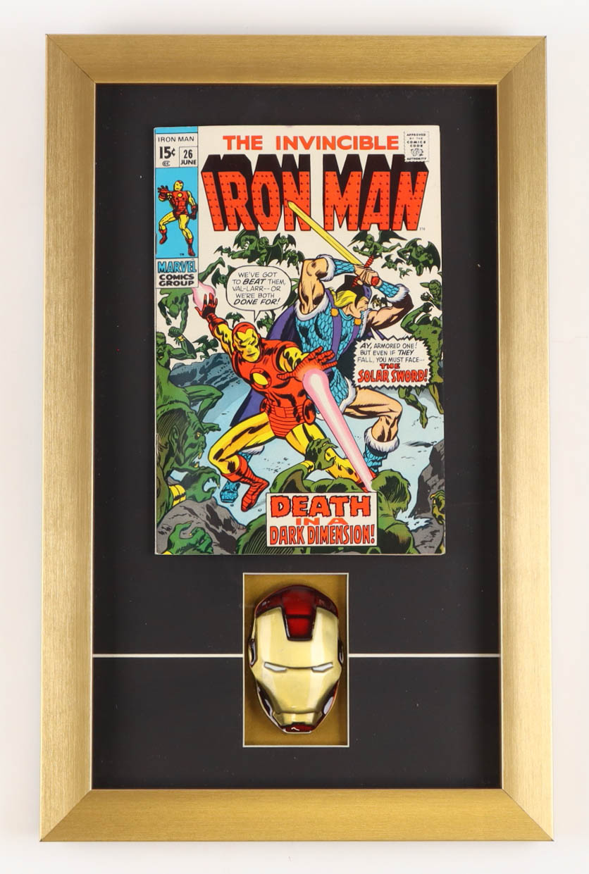 Vintage 1970 "Iron Man" Issue #26 Marvel Custom Framed Comic Book Display with 3D Metal Mask at PristineAuction.com Vintage 1970 "Iron Man" Issue #26 Marvel Custom Framed Comic Book Display with 3D Metal Mask at PristineAuction.com