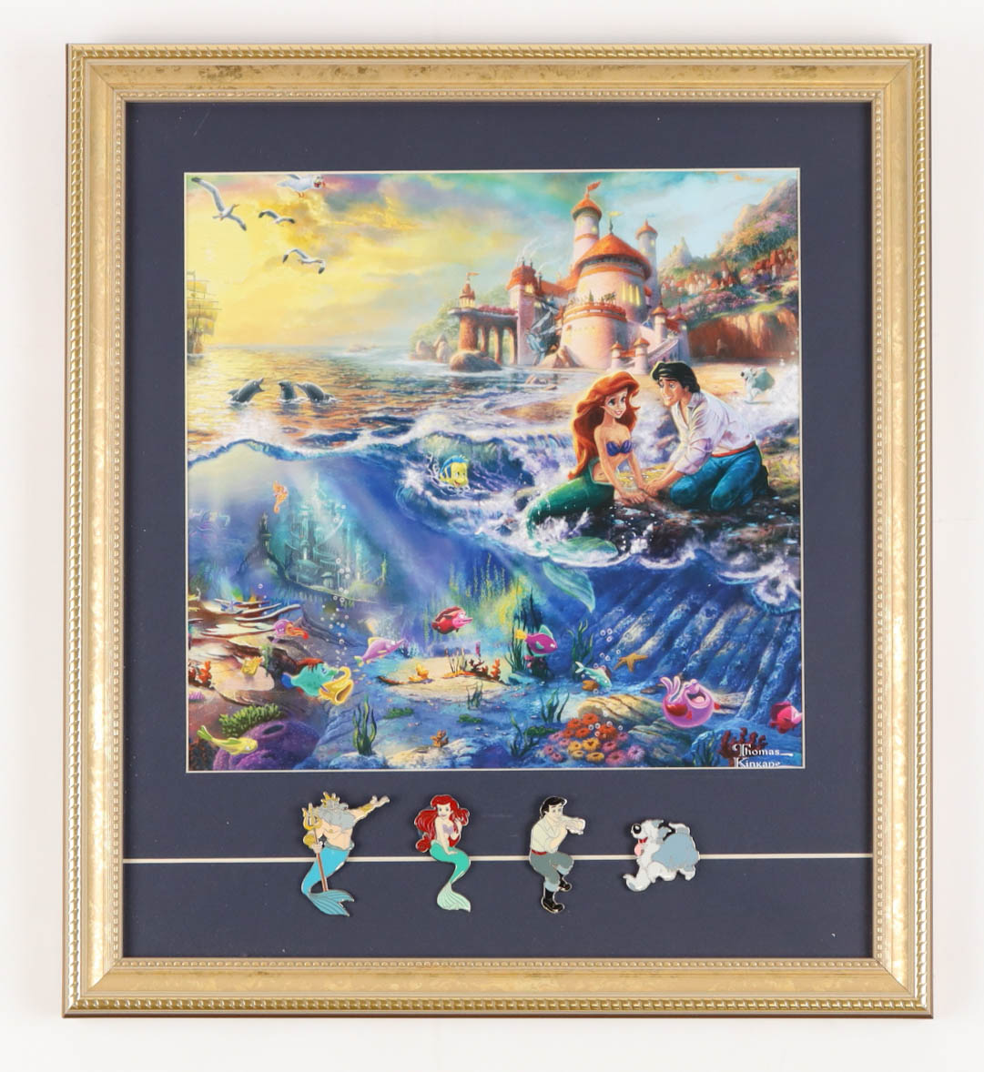 Thomas Kinkade "Little Mermaid" Custom Framed Print Display with (4) Character Pins at PristineAuction.com Thomas Kinkade "Little Mermaid" Custom Framed Print Display with (4) Character Pins at PristineAuction.com
