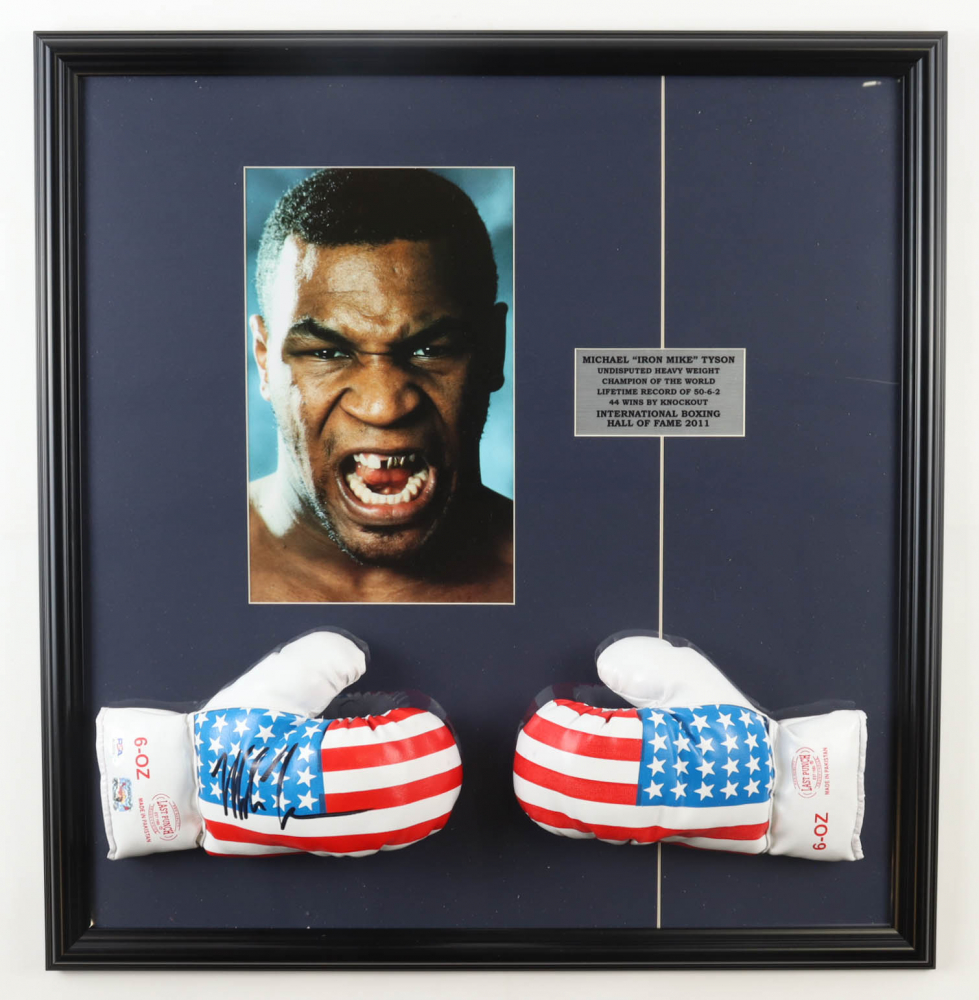 Mike Tyson Signed Custom Framed USA Boxing Gloves Display (PSA & Tyson