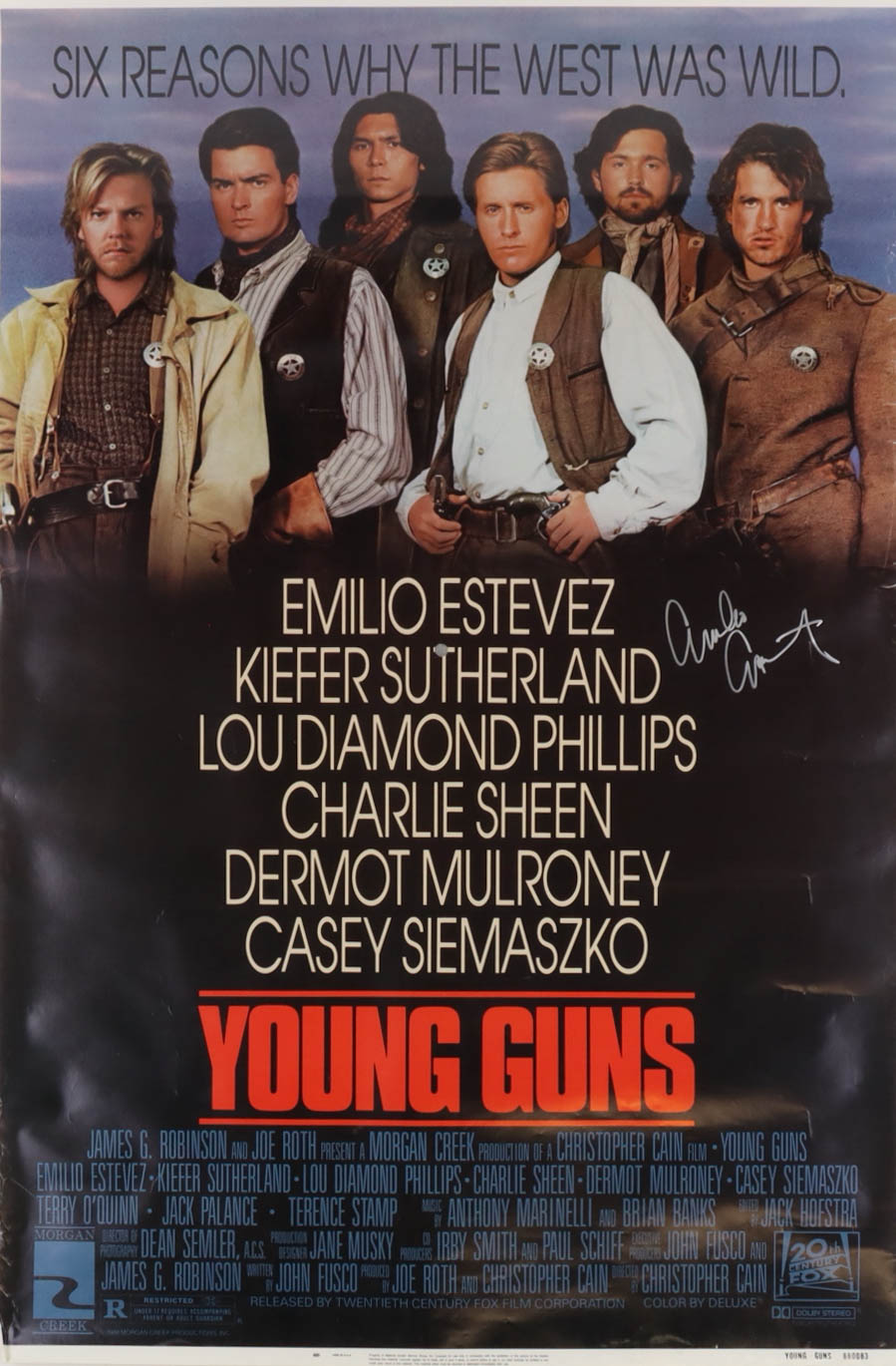 Emilio Estevez Signed "Young Guns" 27x41 Movie Poster (JSA) at PristineAuction.com Emilio Estevez Signed "Young Guns" 27x41 Movie Poster (JSA) at PristineAuction.com