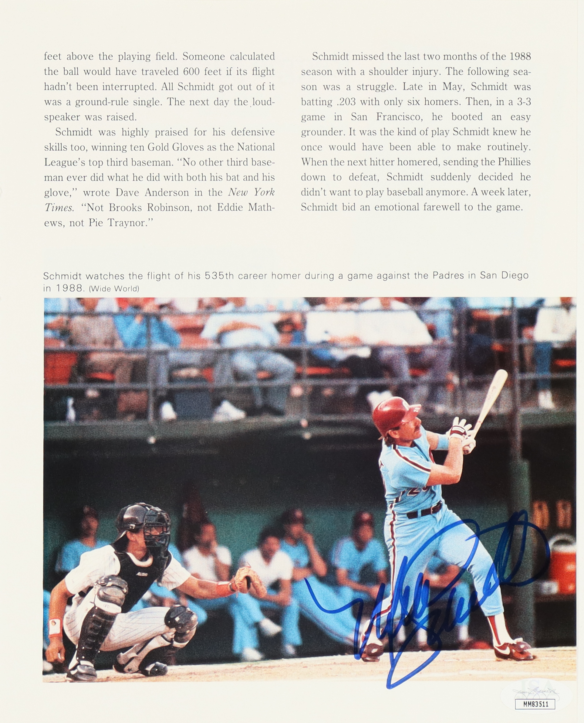 Mike Schmidt Signed 8x10 Magazine Page (JSA) at PristineAuction.com Mike Schmidt Signed 8x10 Magazine Page (JSA) at PristineAuction.com