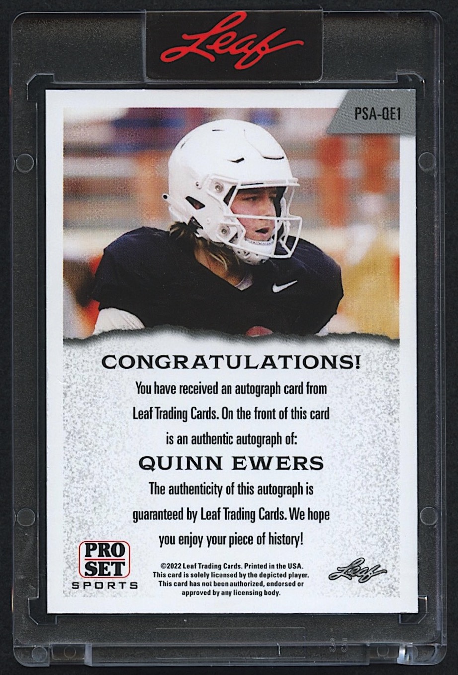 Quinn Ewers 2022 Leaf Pro Set #PSA-QE1 Autograph at PristineAuction.com Quinn Ewers 2022 Leaf Pro Set #PSA-QE1 Autograph at PristineAuction.com